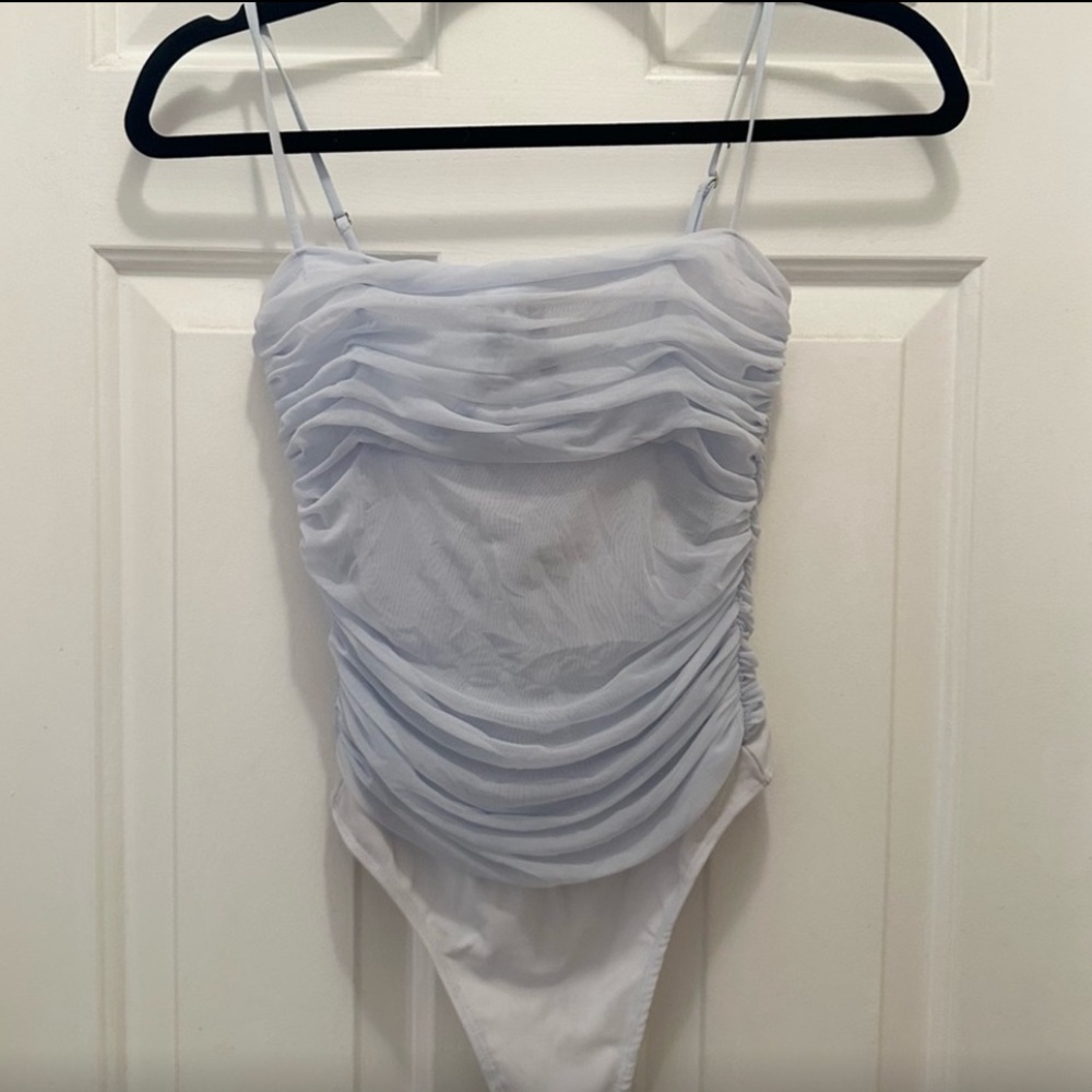 Babaton baby blue  Ruched Bodysuit